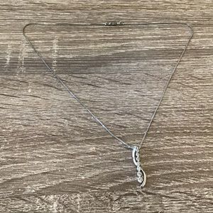Sterling Silver Clear Stones Pendant Box Chain Necklace 18" Long